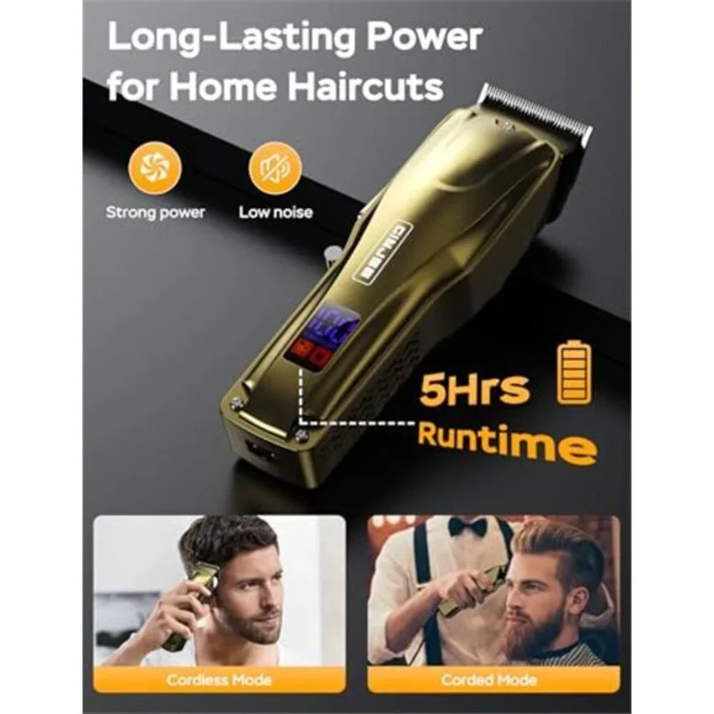 Men's Hair Clipper Cordless & Corded Barber Clipper with 5Hrs Runtime